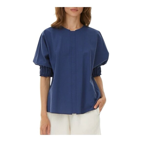 Harshman Anthropologie Navy Gilida Popover Blouse Size S Cotton Puff Sleeve - Picture 1 of 10